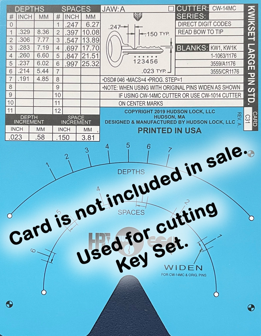 Kwikset KW1, 5 Pin Space and Depth Keys ~ DSD#046, C31