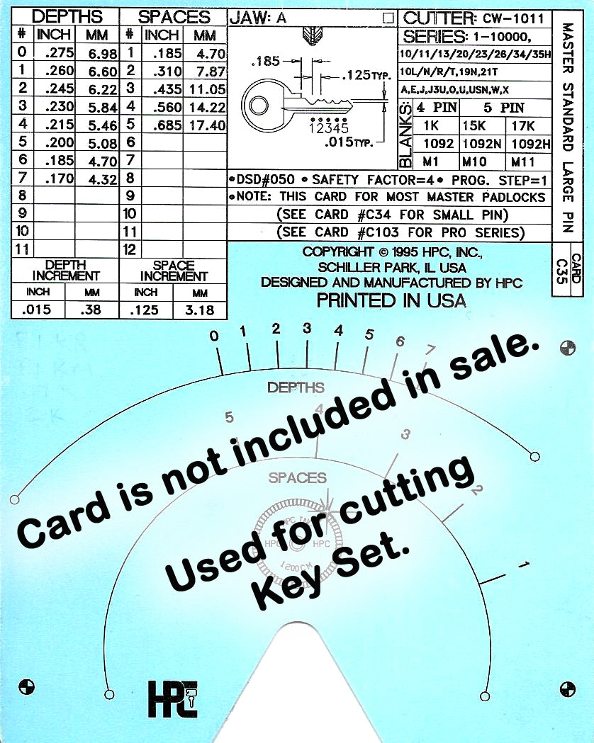 Master Padlock M1, 1K, 4 Pin Space and Depth Keys ~ DSD#050, C35